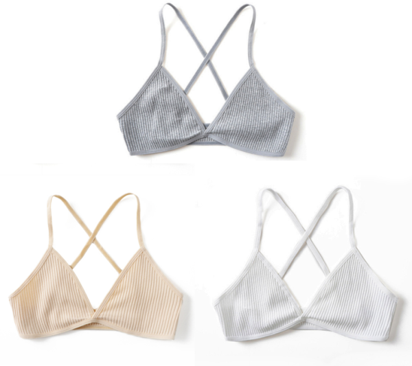 3pcs Comfort Cotton Bras For Women Thin French Style Bralette Sexy Deep V Triangle Cup Cross Beauty Back Bra Small size - Image 10