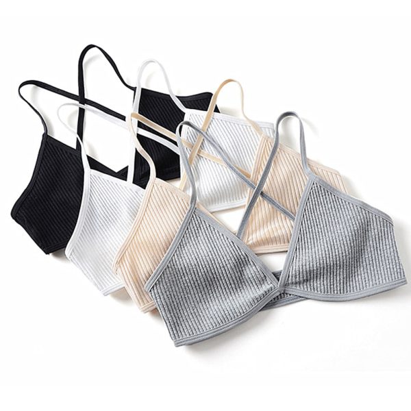 3pcs Comfort Cotton Bras For Women Thin French Style Bralette Sexy Deep V Triangle Cup Cross Beauty Back Bra Small size - Image 2