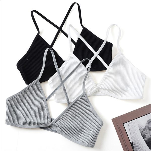 3pcs Comfort Cotton Bras For Women Thin French Style Bralette Sexy Deep V Triangle Cup Cross Beauty Back Bra Small size