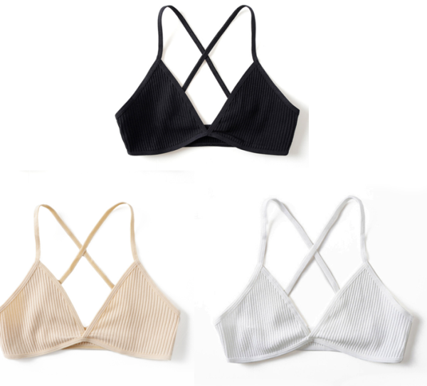 3pcs Comfort Cotton Bras For Women Thin French Style Bralette Sexy Deep V Triangle Cup Cross Beauty Back Bra Small size - Image 9